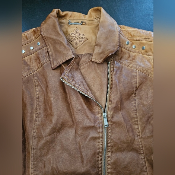 NWOT - Jou Jou Faux Leather Distressed Brown  Moto Jacket - Size 2X - Picture 8 of 12